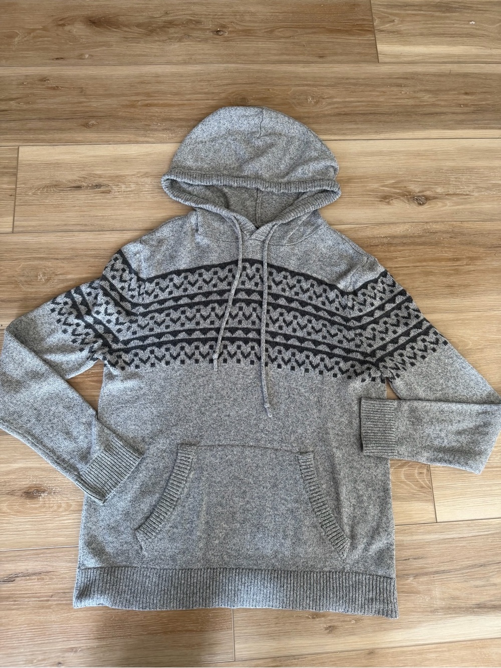 Hollister Gray Hooded Pullover with Black Patterned Yoke